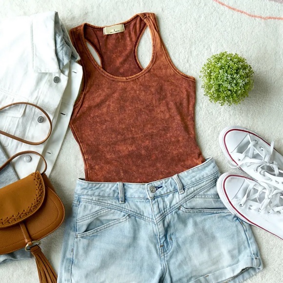 MINERAL WASH RACERBACK TANK BODYSUIT W/ SNAP CLOSURE - Picture 10 of 12